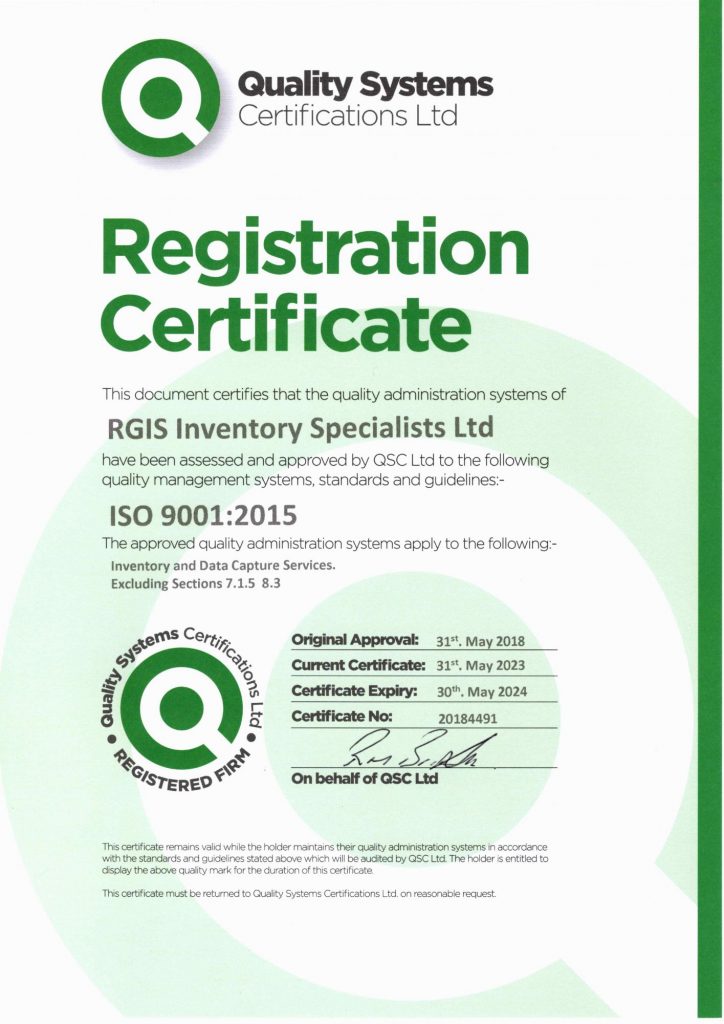 RGIS ISO 9001 Certificate